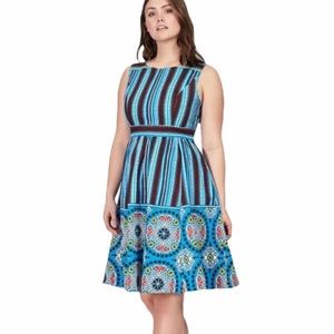 Plenty by Tracy Reese blue and brown fit and flare dress tribal printed size 8